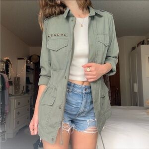 Y2K Green studded military jacket
